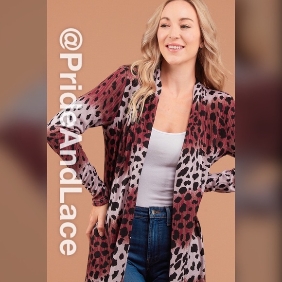 🍁🐾Maroon Animal Print Long Cardigan 🐾🍁 - Picture 2 of 7